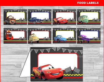 Cars food labels Instant download, Cars Chalkboard food tent cards, Disney Cars party food labels