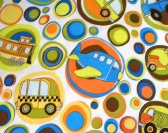 Transportation Fabric, Airplane Fabric, On The Go Riley Blake, School Bus, Scooter, Dump Truck, Train Fabric Remnant, 16.5x44