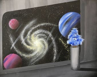 Outer space Acrylic painting Window space Spaceship Abstract Wall Art Space painting Space art Scifi art Scifi Artists original Fantasy Gift