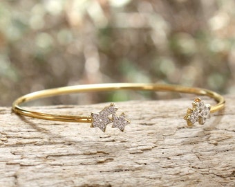 Bracelet ring stars gold-plated 750 thousandth 3 microns and cz