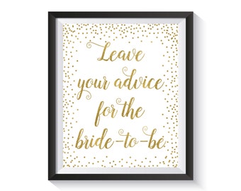 Advice For The Bride To Be Printable Sign, Gold confetti Bridal Shower Advice Sign, Leave Advice Sign, Bridal Shower décor, Wedding advice