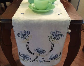 Beautiful hand embroidered linen table runner