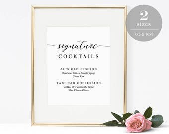 Signature Cocktails Sign Template, Printable Drink Sign, Custom Drink Menu Sign, Wedding Bar Sign, Editable PDF, Instant Download #SPP007sc