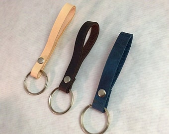 SALE!!! 100% Genuine Leather Keychain, 3 Colors - Natural, Navy Blue, Deep Brown