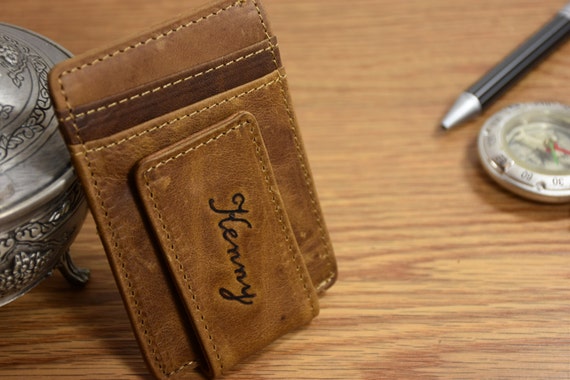 Leather Money Clip Wallet Personalized Minimalist Wallet
