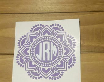 Mandala Flower Monogram Decal, Flower Initial Decal, YETI Cup Decal, RTIC Cup Decal, Car Decal, Laptop Decal. Many colors available.