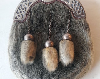 Scottish Fur Dress Highland Sporran with Silver Cantle