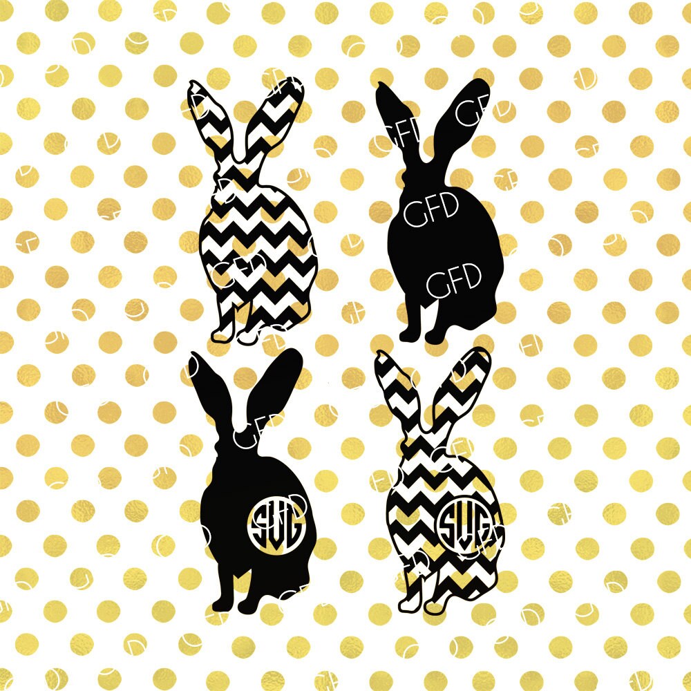 Bunny Silhouette SVG, Bunny Monogram Frame SVG, Rabbit Chevron Pattern