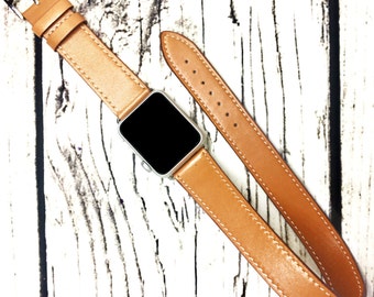 Apple Watch Band Double Wrap Genuine Leather 38mm 42mm iWatch Strap for Series 1 and Series 2 Brown Tour Bracelet Style for Men and Women