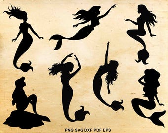 Mermaid svg, Ariel, Mermaid clipart, Mermaid silhouette, Cut files for Cricut, Svg files for Silhouette Cameo, pdf eps svg png dxf