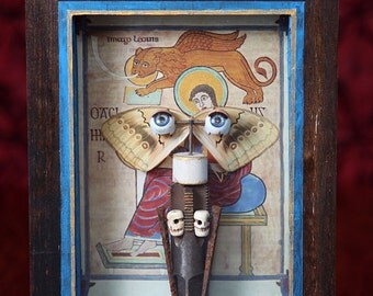 Winged eyes shadow box. Reliquary, curiosity box, assemblage