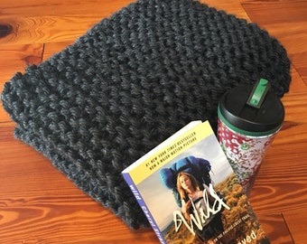 Charcoal Chunky Knit Throw Blanket