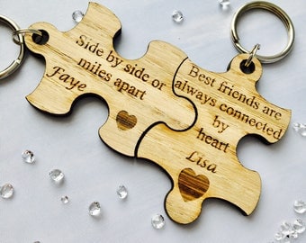 Best friend keyring, friend gift, best friend gift, personalised friendship present, puzzle piece keyrings, personalised sister keyrings
