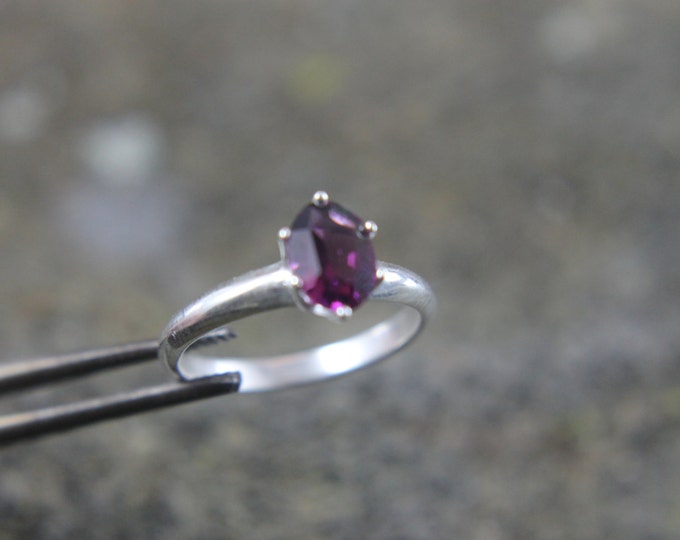 Sterling Silver Amethyst Size 7 Ring, Solitaire February Birthstone, 6 Prong 8 x 6 mm Gemstone, Birthday Gift for Her, Dark Purple Gem