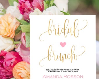 Gold Wedding Bridal Brunch Invites Pink Blush Wedding Printable Invitation Editable Tex Downloadable Weddingt #WDH89121