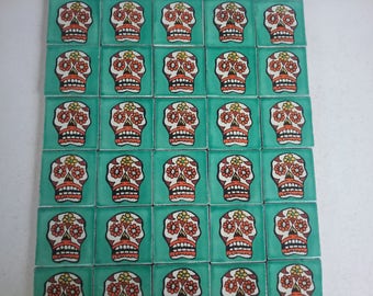 Mexican Day of the Dead tiles x 30 ( 5cm x 5cm each )