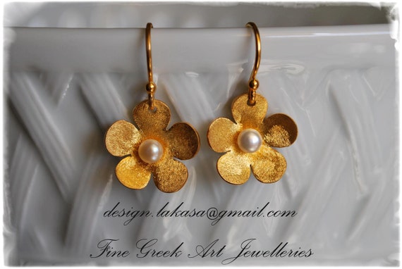 flower pearls earrings sterling silver 925 gold plated jewellery lakasaeshop woman girl mother girlfriend best ideas gifts for her mama moda