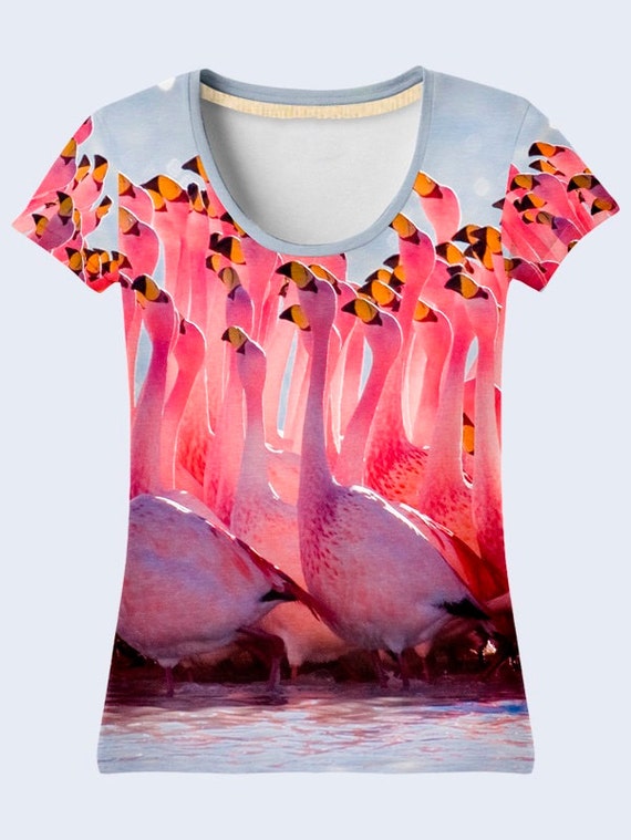 Pink Flamingo T Shirt Colorful Tee Shirt Ladies Top Womens