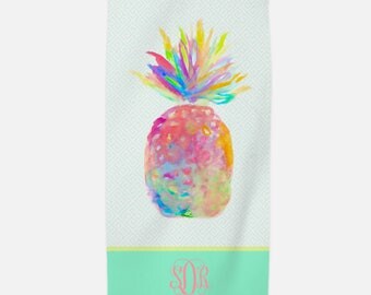 Pineapple Beach Towel, Personalized towel, monogram pineapple beach towel, pineapple decor, nautical beach towel, pineapple bachelorette