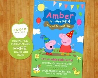 Peppa Pig Invitation, Peppa Pig Birthday , Peppa Pig Party, Peppa Pig, FREE Thank you Card!