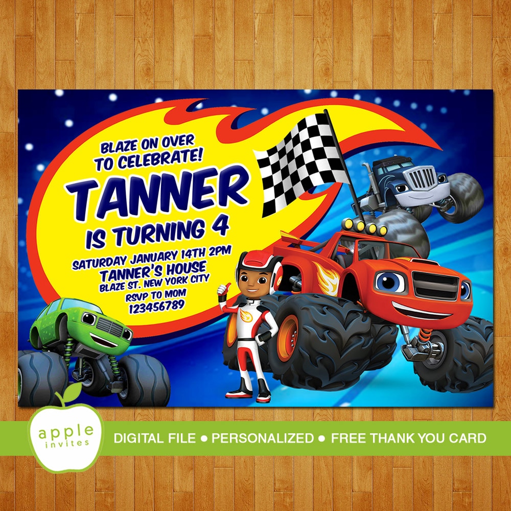Rock your party with this blaze and the monster machines birthday invitatio...
