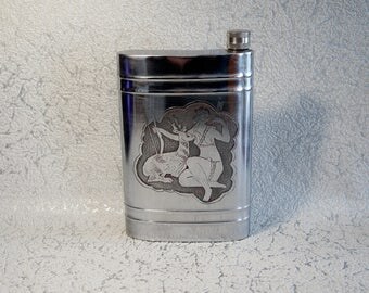 Gift|for|men pocket flask Alcohol gifts Whiskey flask Gift|for|husband Soviet vintage 70s Handmade engraved flask Gifts for hunters