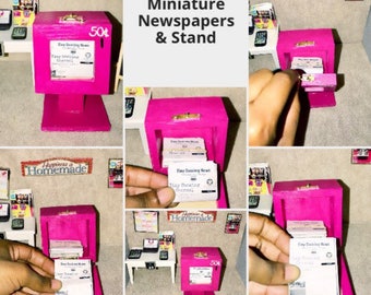 Miniature Newspapers & Stand