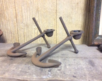 Cast Iron Anchor Candlestick Holders