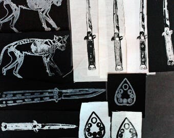 Bundle of 5 Misprint Patches. Punk Patches. Back Patch . Occult Patches. Knife Patches.