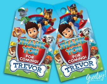 Paw Patrol Thank You Tags, Paw Patrol Birthday Favor Tags, Paw Patrol Party Tags, Paw Patrol Tags, Paw Patrol Printable Supply, Paw Patrol