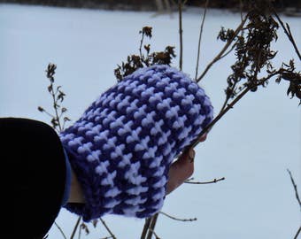 Crochet Fingerless Gloves/Purple & White