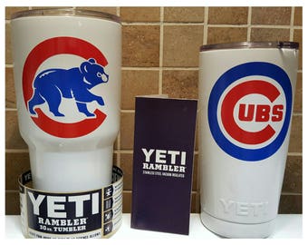 YETI - Authentic Chicago CUBS Yeti Cup Mug 20 oz or 30 oz Rambler Tumbler Cubbies Painted Custom unique fan Gift idea walking cub present
