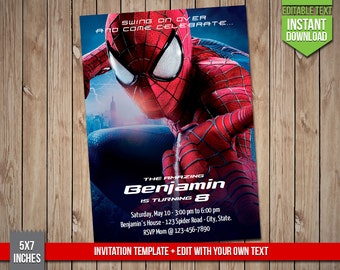 SPIDERMAN Invitation - Spiderman superhero Invite, Editable Text PDF Birthday Superheros Invitation, Instant Download