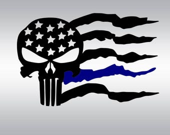 Skull flag thin blue line SVG Clipart Cut Files Silhouette Cameo Svg for Cricut and Vinyl File cutting Digital cuts file DXF Png Pdf Eps