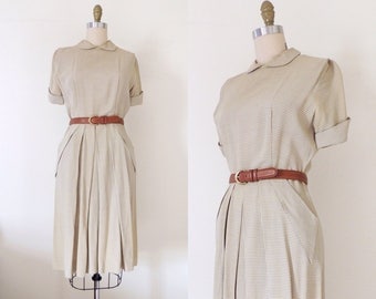 Vintage 1950s peter pan collar cotton day dress | 50s gingham dress | 50s day dress | 50s cotton dress | peter pan collar dress | M
