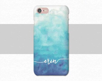 Blue Ombre Watercolor Custom Name iPhone Case, Watercolor iPhone 7 Case, Blue iPhone 6 Case, Plus, Personalized iPhone Case Custom iPhone 6S