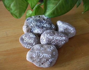 5 Herb Garden Markers- set of five Painted Rocks