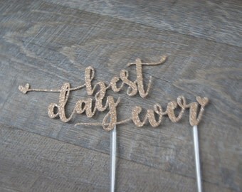 Wedding Cake Topper Best Day Ever with 6 Inch Clear Stick Ready2Ship