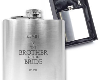 Personalised engraved BROTHER OF the BRIDE hip flask wedding thank you gift idea, stainless steel presentation box - CO6