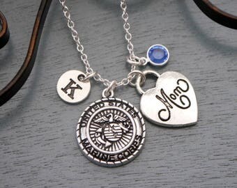 Marine Corps Mom Necklace, Personalized Marine Corps Mom Necklace, Marine Corps Mom Initial Necklace, Marine Corps Mom Gifts, Marine Corps