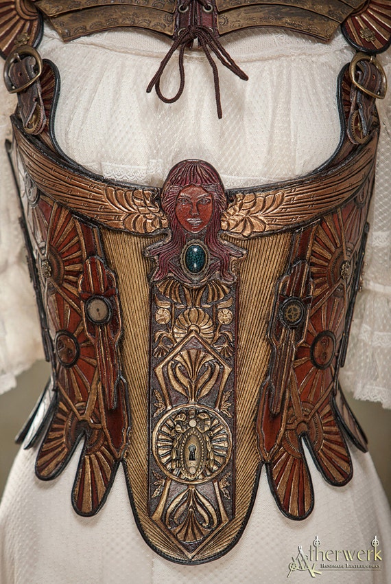 Art Deco - Leather- Corset & Neck Corset 36/38 by lederatelierberlin steampunk buy now online