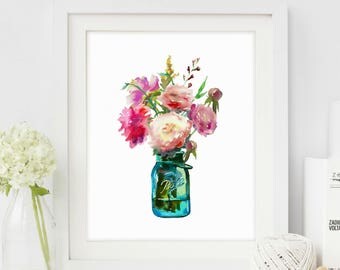 Mason Jar Wall Décor, Farmhouse Chic Style, Above Bed Art, Blue Mason Jar, Rustic Home Décor, Instant Download, Printable Art, Gift for Her