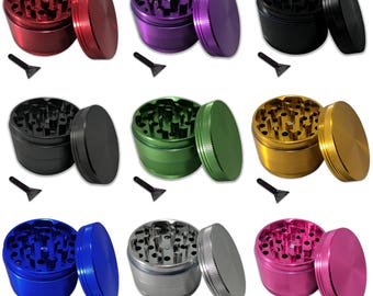 4 Piece 2.5" Weed Grinder - Comes with Travel Pouch and Kief Scraper - Made with Anodized Aluminum