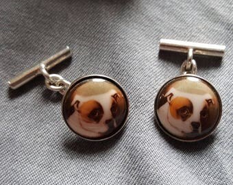 Silver and Enamel Bull Terrier Dog Cuff Links (UK FREE SHIPPING)