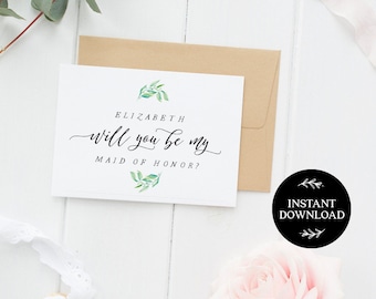 Will You Be My Bridesmaid Printable Card, INSTANT DOWNLOAD DIY Ask to be Bridesmaid, Maid of Honor, Flower Girl, pdf editable Blissa