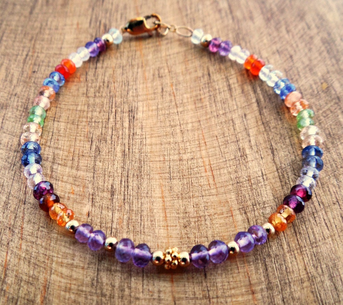 Multi Colored Gemstone Bracelet Amethyst Citrine Garnet