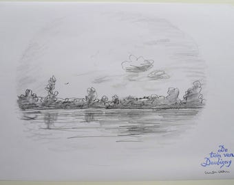 Original pencil drawing-the garden of Daubigny