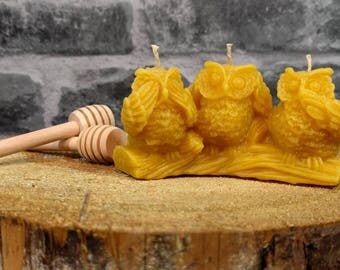 beeswax candle, pure beeswax, handmade candle, eco candle, christmas decor, christmas candles, christmas gift, autumn candle, owl candle
