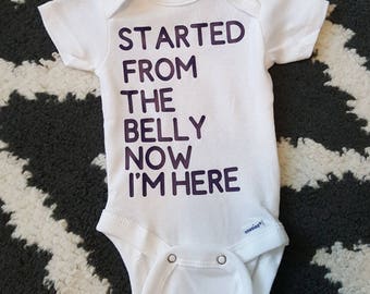 Started from the belly onesie- Cute Baby Onesie- Funny baby onesie- Baby shower gift