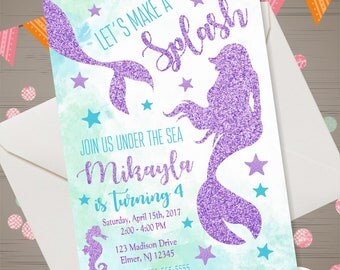 Mermaid Birthday Invitation Glitter Mermaid Invitation Under the Sea Party Invite Under the Sea Invitation Mermaid Tail Swim Birthday Party